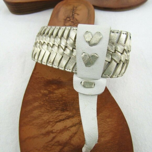 Jack Rogers White Gold Metallic Braided Leather Thong Sandals Size 6M Flip Flops - Picture 9 of 12